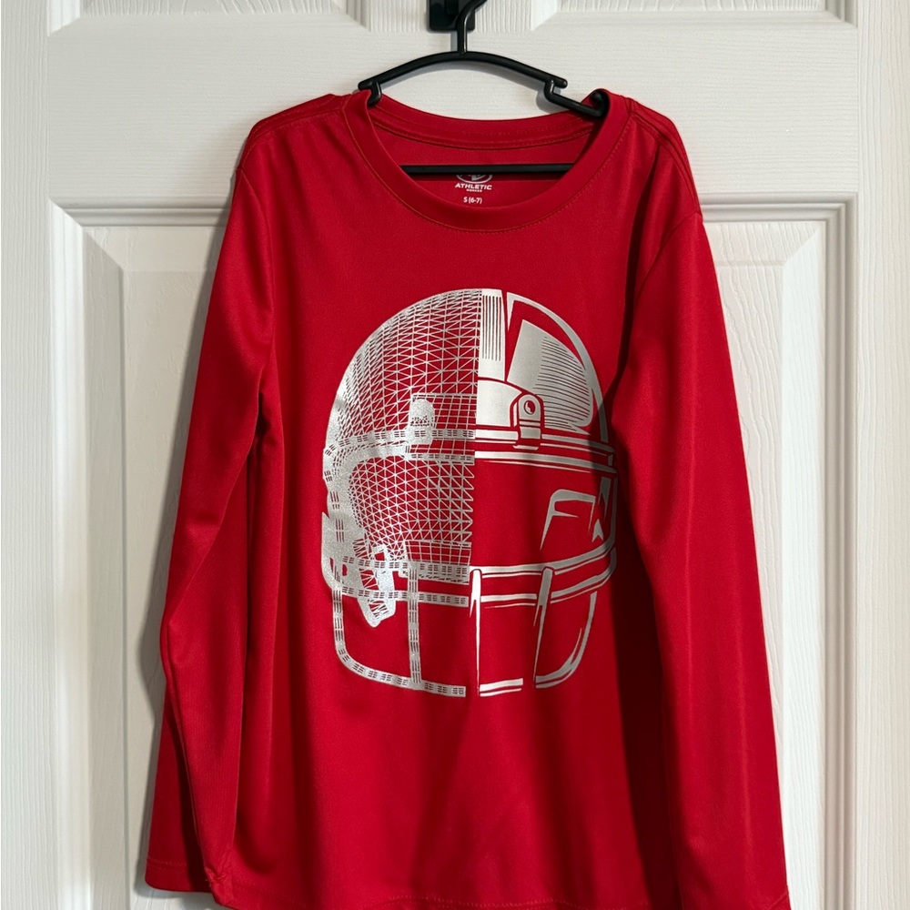 Athletic Works Red Long Sleeve Kids Shirt with Graphic Helmet